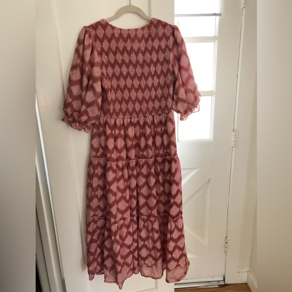 JessaKae NWT L maxi dress pink pattern with gold thread